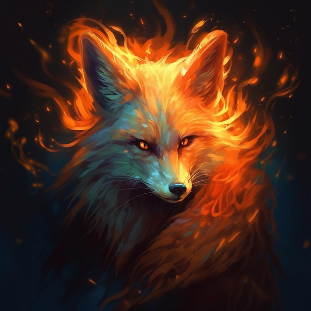 A fox with a fire face and the word fire on it