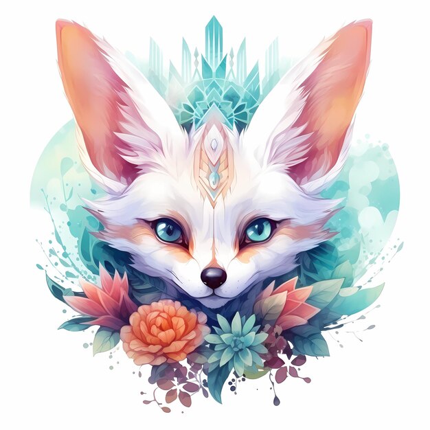 a fox with a floral background and a picture of a fox