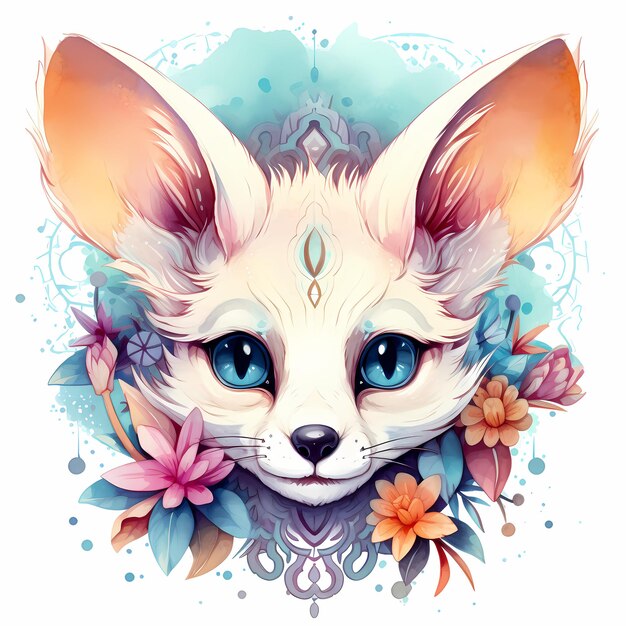 a fox with a floral background and a picture of a fox