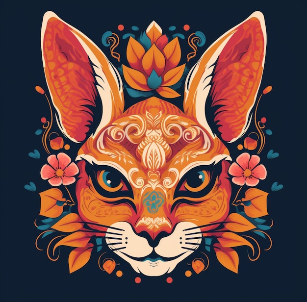 A fox with a floral pattern.