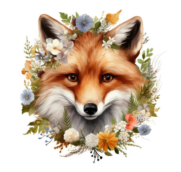 Photo a fox with a floral wreath on its face