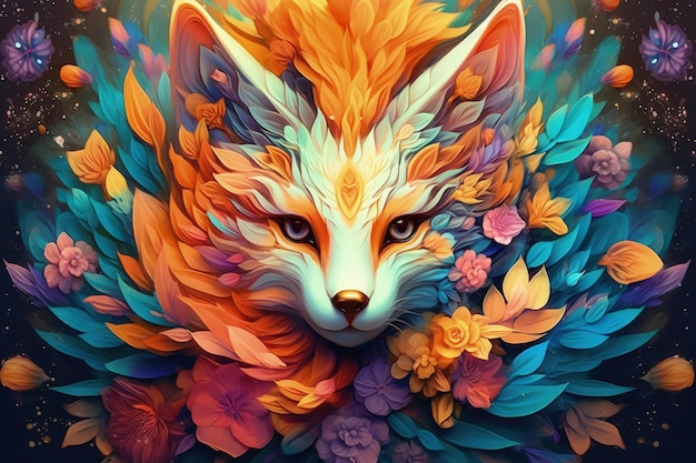 A fox with flowers on it