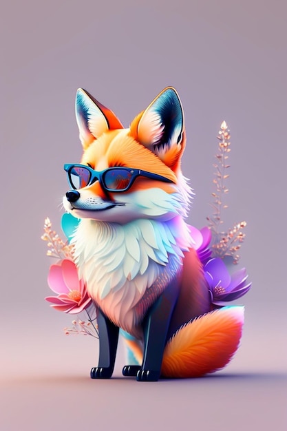 A fox with glasses and a flower on it