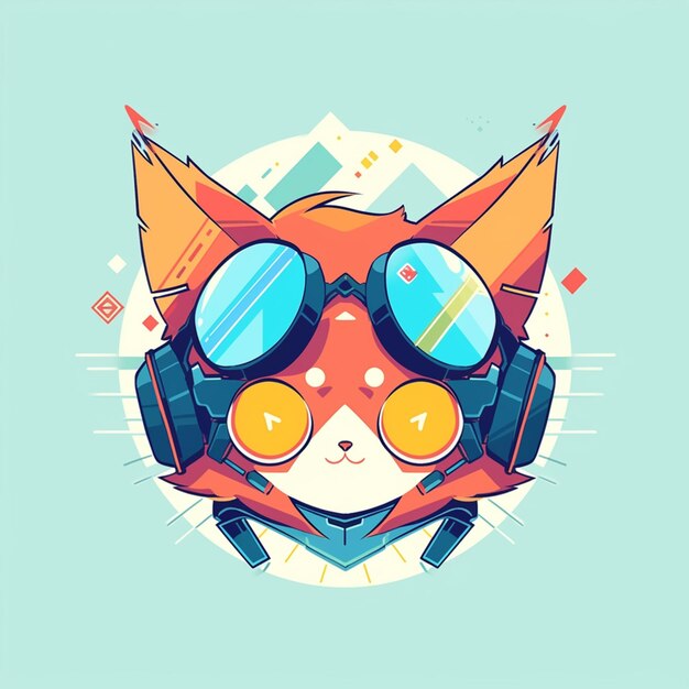 Photo a fox with glasses and headphones on a blue background.