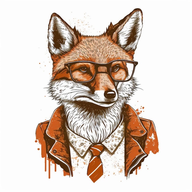 Fox with glasses and a tie. fox with glasses and a tie. hand drawn sketch. vector illustration.