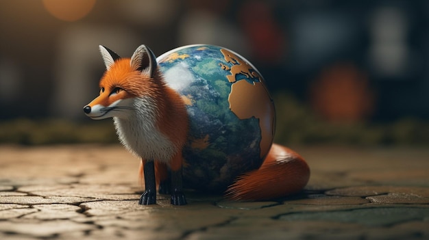 A fox with a globe on its back