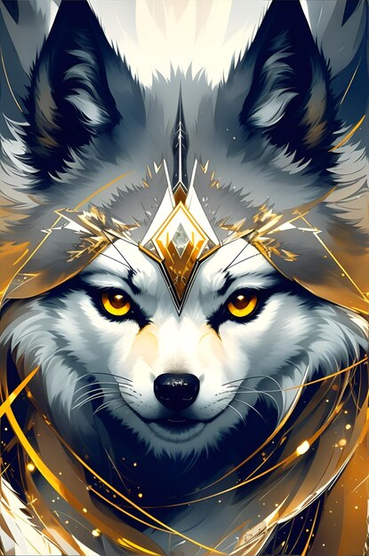 A fox with a golden crown and gold eyes