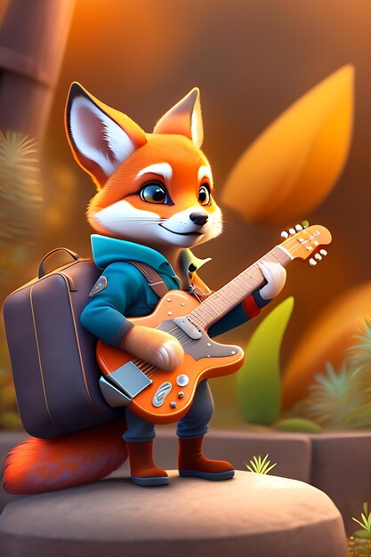 Photo a fox with a guitar in his hand