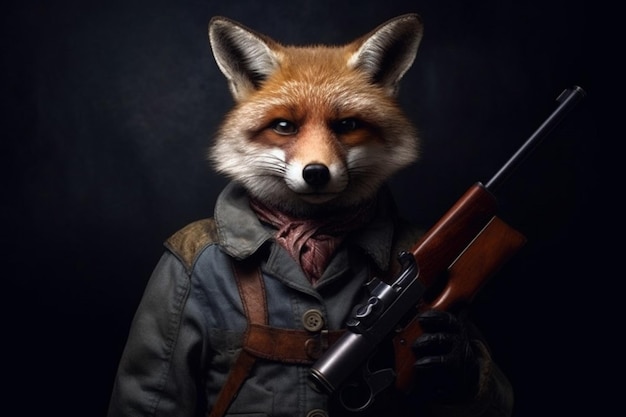 A fox with a gun on his head