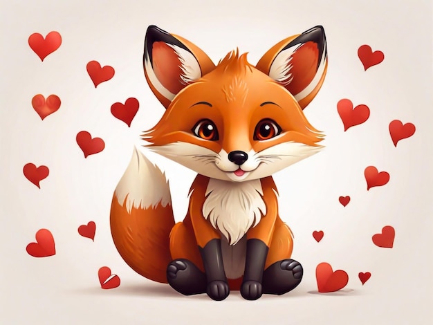 fox with a heart on white background