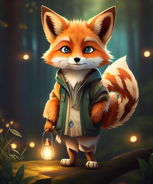 a fox with a light on his jacket