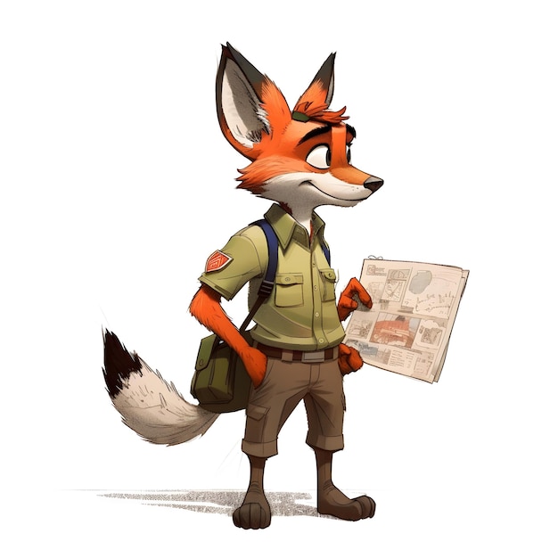 A fox with a map that says'fox'on it