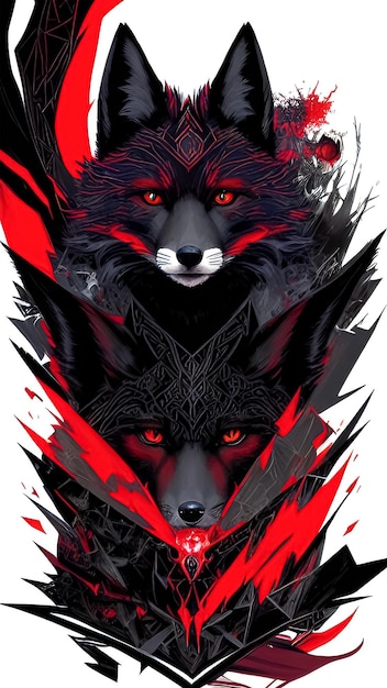 Fox with A mesmerizing dark destruction abstract piece with intricate layers 3d and edgy lines