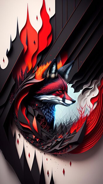 Fox with A mesmerizing dark destruction abstract piece with intricate layers 3d and edgy lines