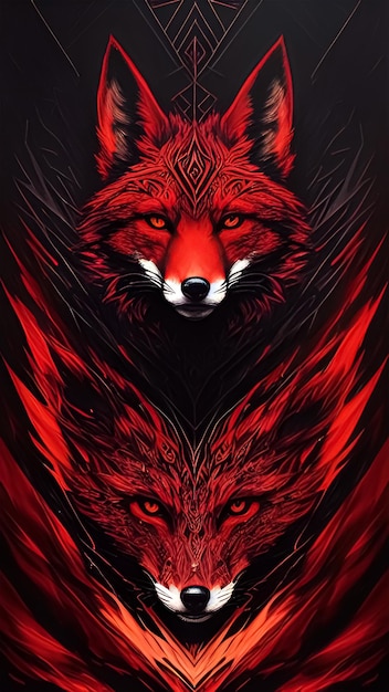 Photo fox with a mesmerizing dark destruction abstract piece with intricate layers 3d and edgy lines