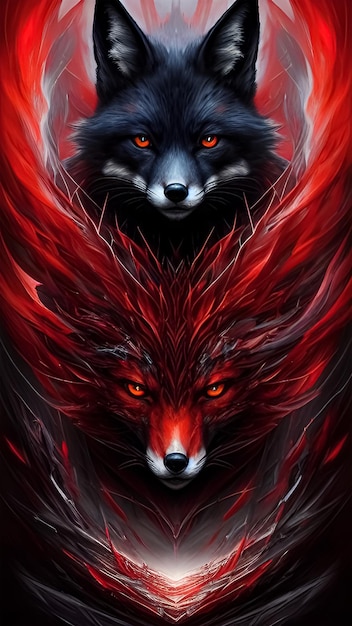 Fox with A mesmerizing dark destruction abstract piece with intricate layers 3d and edgy lines