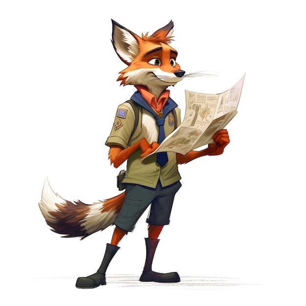 A fox with a newspaper in his hand is reading a newspaper