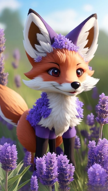 A fox with purple flowers on it