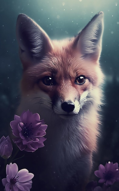 A fox with purple flowers on it