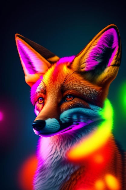 A fox with a rainbow colored tail