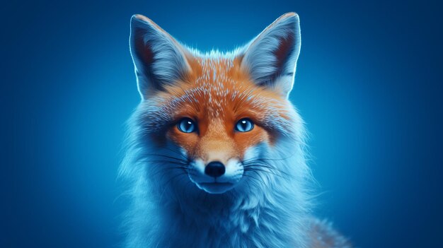 A fox with a striking blue backdrop