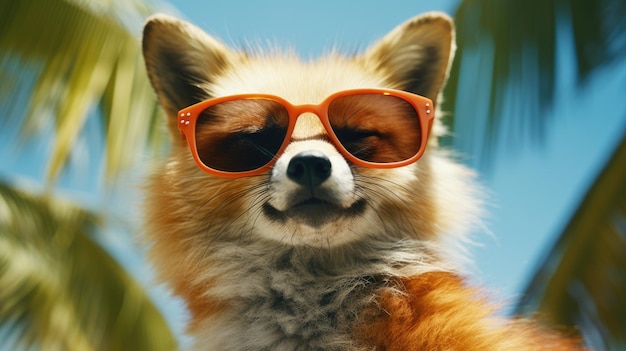 a fox with sunglasses on and a blue background