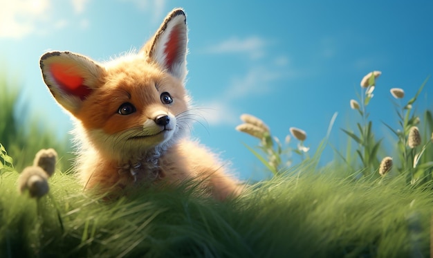 a fox with a tag on its ear is in the grass