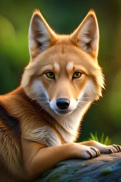 A fox with a yellow eye