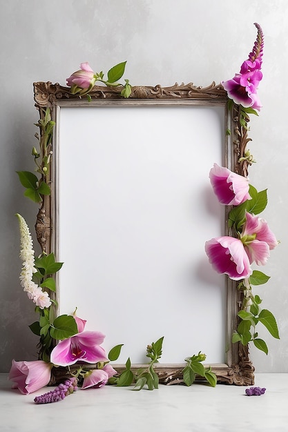 Foxglove Fresco Fantasy blank Frame Mockup with white empty space for placing your design