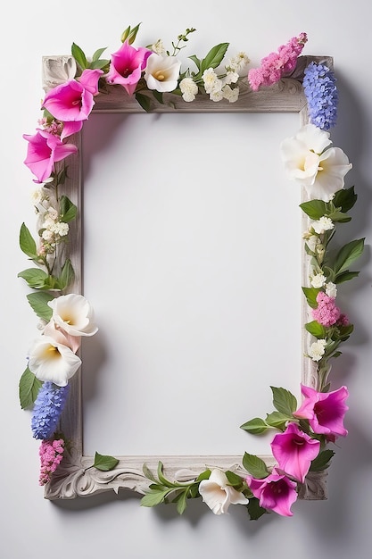 Photo foxglove fresco fantasy blank frame mockup with white empty space for placing your design