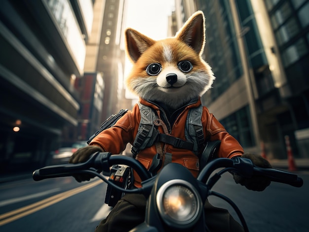 Foxy Rider A Fox Biker Embarking on a Thrilling Bike Ride