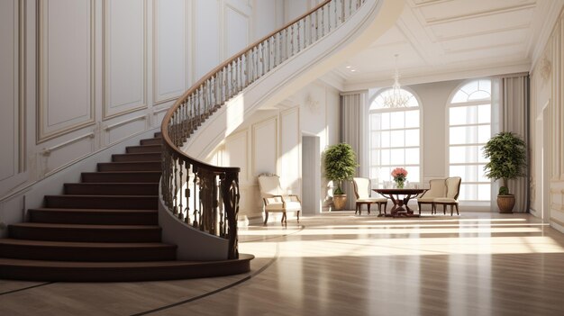 Foyer with curved staircase Foyer in luxury home with curved staircase and view into dining room