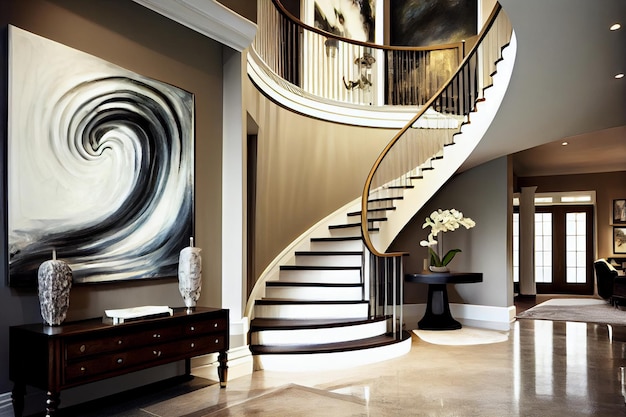 Foyer with Curved Staircase Luxury Modern Home