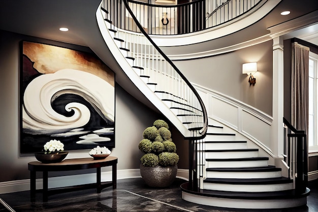 Foyer with Curved Staircase Luxury Modern Home