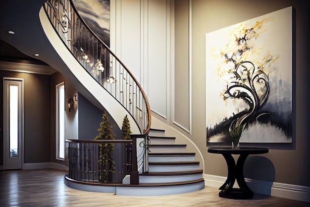 Foyer with Curved Staircase Luxury Modern Home