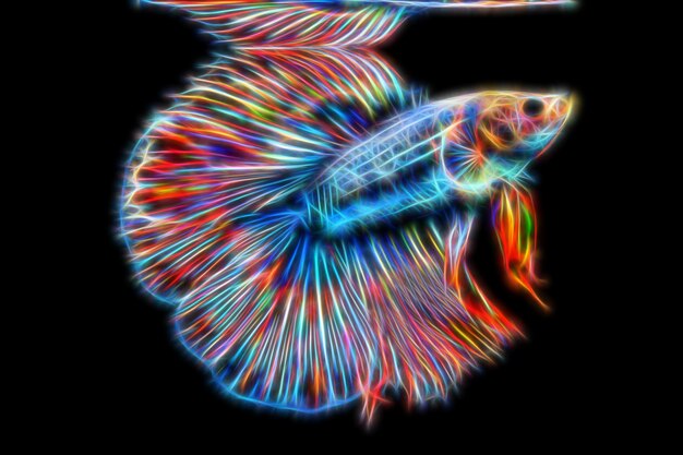 Photo fractal abstract neon betta fish