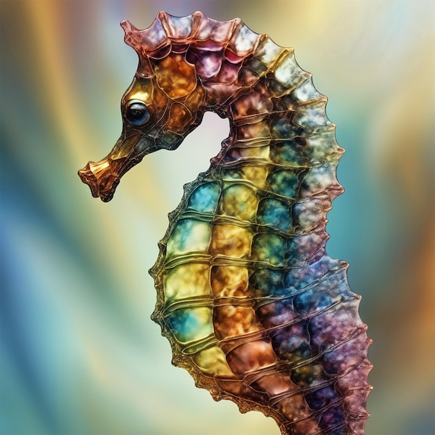 Fractal Art Of A Seahorse In The Style Of Alcohol Ink Mosaic Soft Focus No Contrast Cinematic