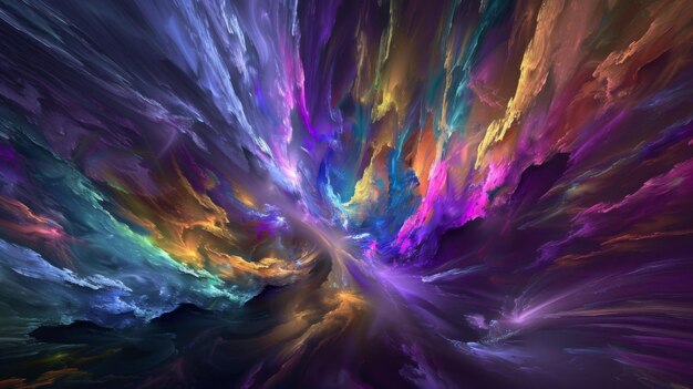 Fractal bursts of abstract energy radiating an otherworldly and dynamic display of color