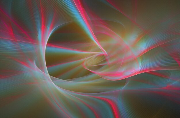 Fractal colored abstract  round curves and lines on black background