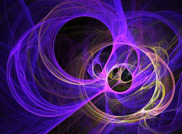 Fractal colored abstract  round curves and lines on black background