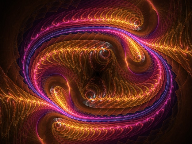 Fractal colored abstract  round curves and lines on black background