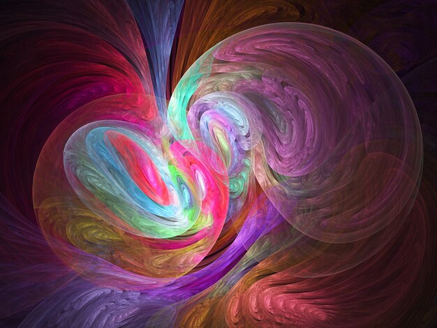 fractal colored abstract  round curves and lines on black background