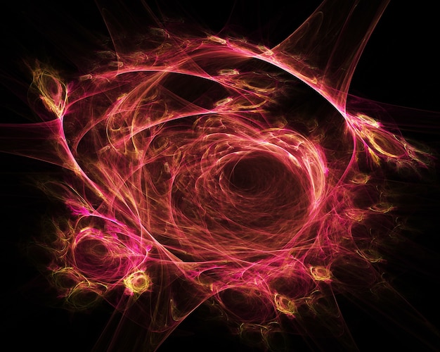 Fractal colored abstract  round curves and lines on black background