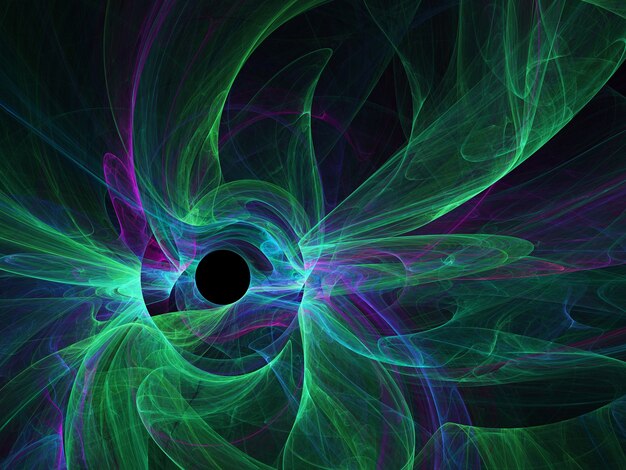 Fractal colored abstract round curves and lines on black background