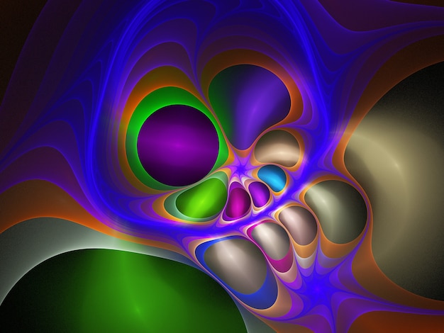 Fractal colored abstract  round curves and lines on black background