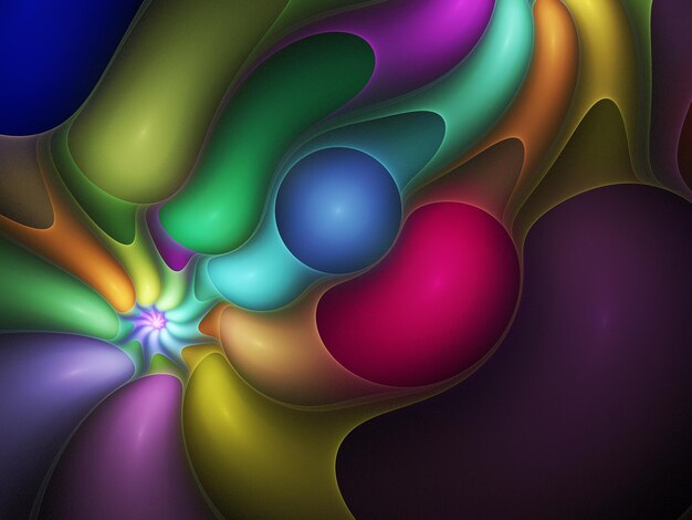 Fractal colored abstract  round curves and lines on black background