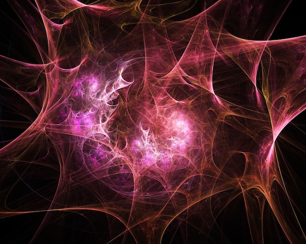 Fractal colored abstract  round curves and lines on black background