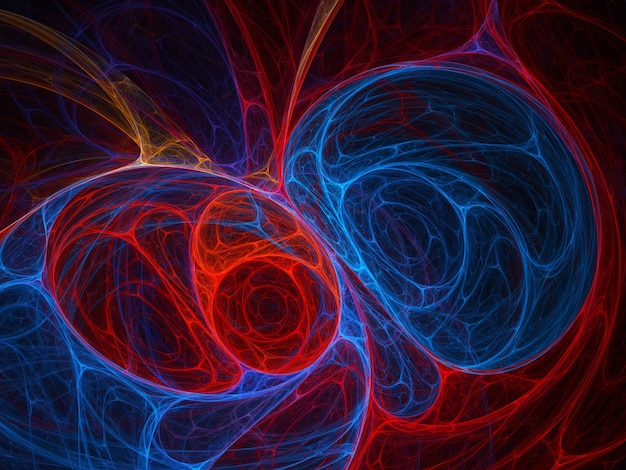 Fractal colored abstract  round curves and lines on black backgroundfr