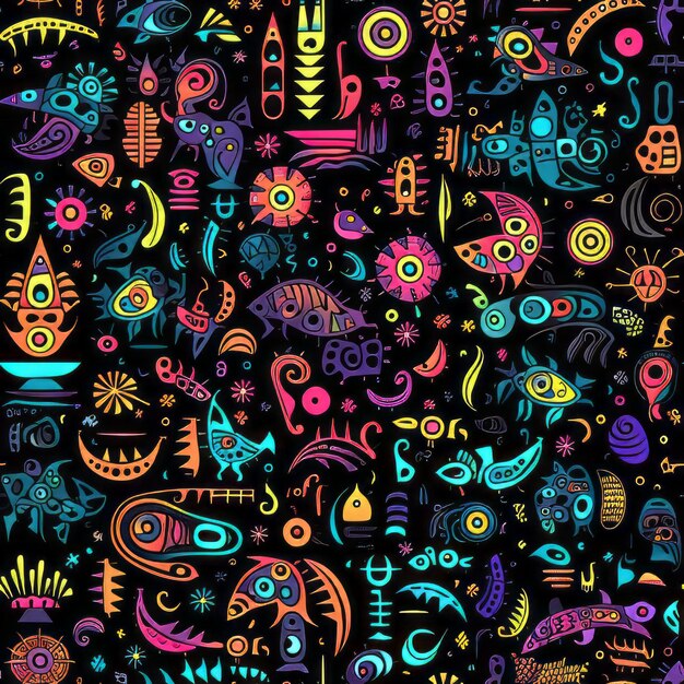 Fractal Creatures Unleashed Vibrant Patterns and Bright Colors Dancing on a Black Background in HD