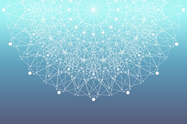 Fractal element with connected lines and dots. Big data complex. Particle compounds. Network connection, lines plexus. Minimalistic chaotic design, illustration.
